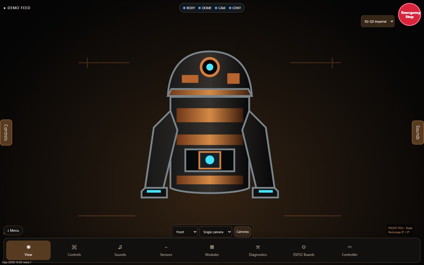Current Live Demo cockpit with the droid, controls and navigation